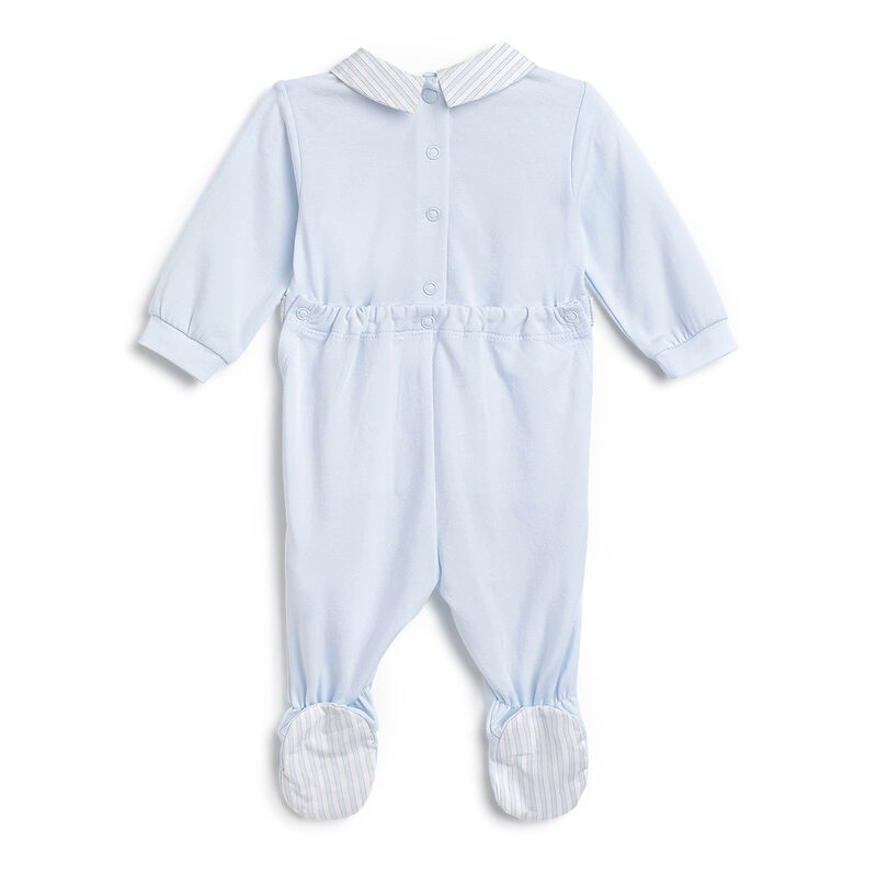 Boys Light Blue Applique Nappy Opening Babysuit image number 1